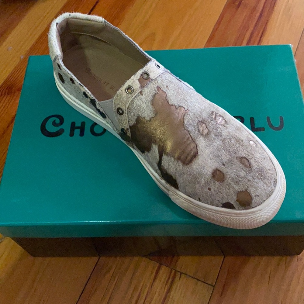 Chocolat Blu bronze calf hair slip on